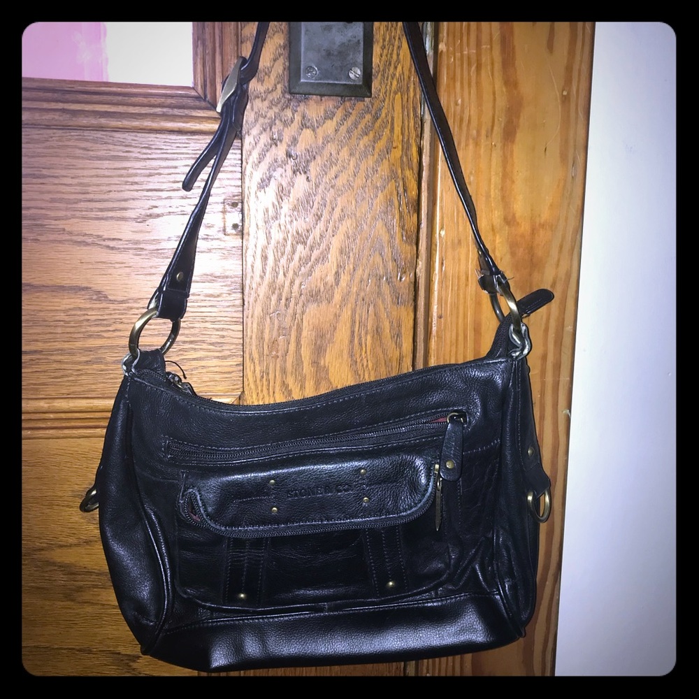 Stone and company black leather purse with strap